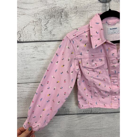Old Navy Girl's Pink Floral Long Sleeve Jean Jacket Size Medium / 8 - Picture 2 of 9